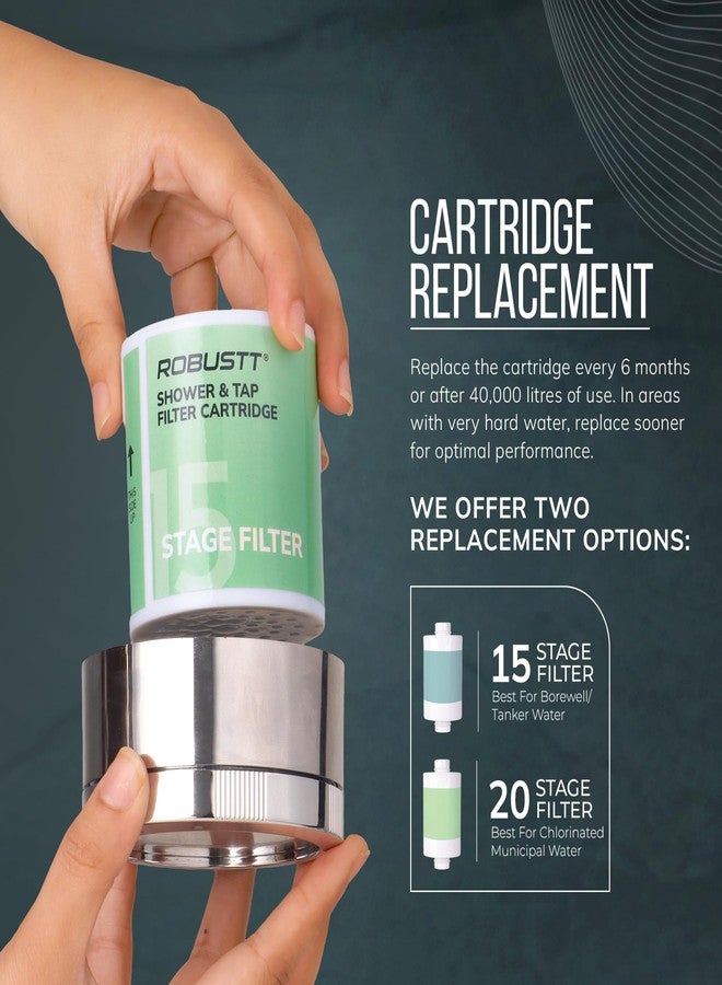 روبوست فلتر دش فونتان متين مع رأس دش | قطر 3.3 بوصة | مُنعم مياه عسرة من 15 مرحلة للاستحمام والمنزل | يقلل من تساقط الشعر وجفاف البشرة | يزيل الكلور والشوائب والروائح الكريهة - Image 5